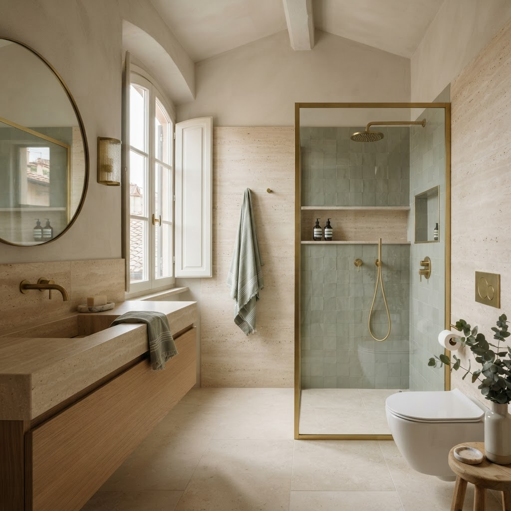 Modern renovated bathroom at Casa Salvia