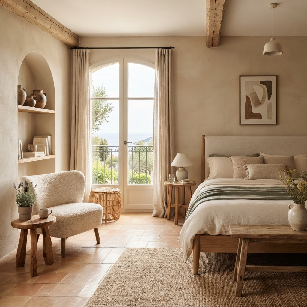 Elegant sleeping and living area of Casa Salvia