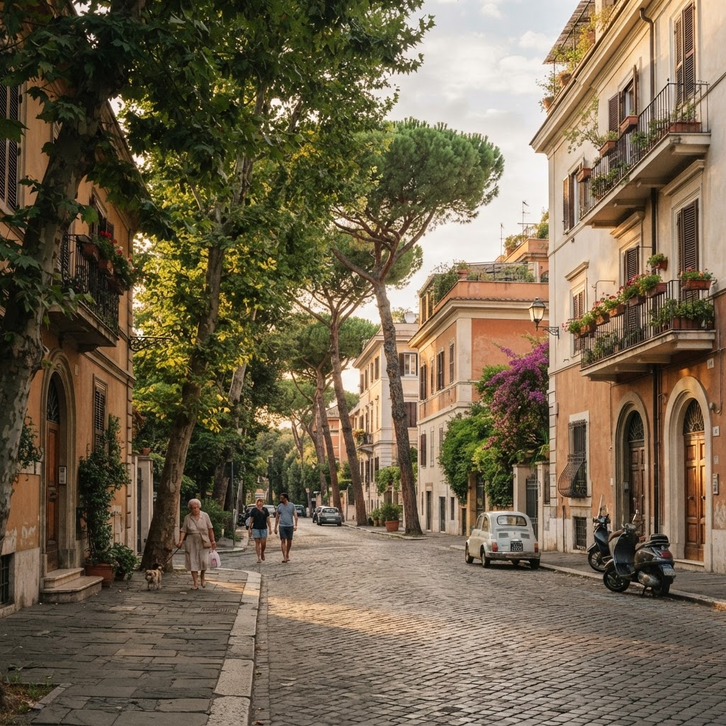 Quiet residential street in the Nomentano district of Rome